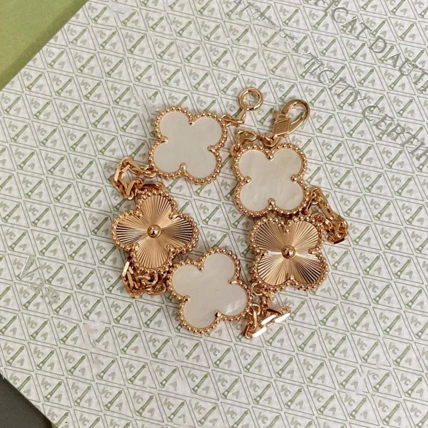 [VA]LUCKY CLOVER 5-MOTIF BRACELET - WHITE MOTHER-OF-PEARL COLLECTION
