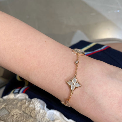 [VA]STAR AND SUN 4 MOTIF WHITE MOP PINK GOLD BRACELET