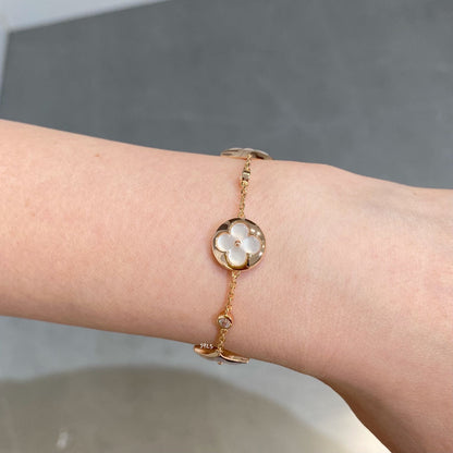 [VA]STAR AND SUN 4 MOTIF WHITE MOP PINK GOLD BRACELET