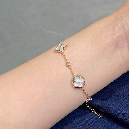 [VA]STAR AND SUN 4 MOTIF WHITE MOP PINK GOLD BRACELET