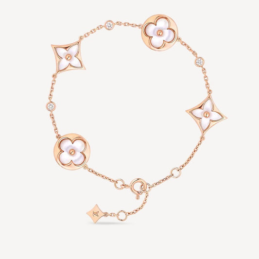 [VA]STAR AND SUN 4 MOTIF WHITE MOP PINK GOLD BRACELET