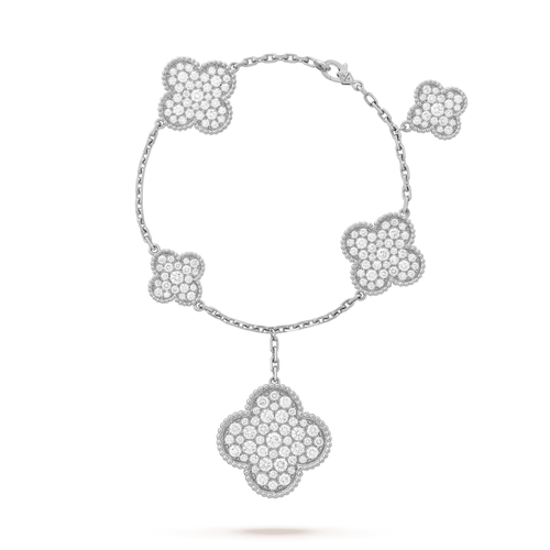 [VA]CLOVER 6 MOTIFS SILVER DIAMOND BRACELET