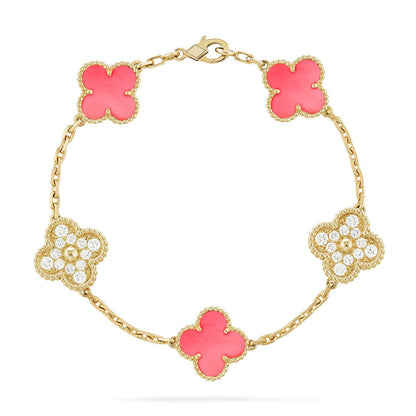 [VA]LUCKY CLOVER 5-MOTIF BRACELET - PINK MOTHER-OF-PEARL COLLECTION