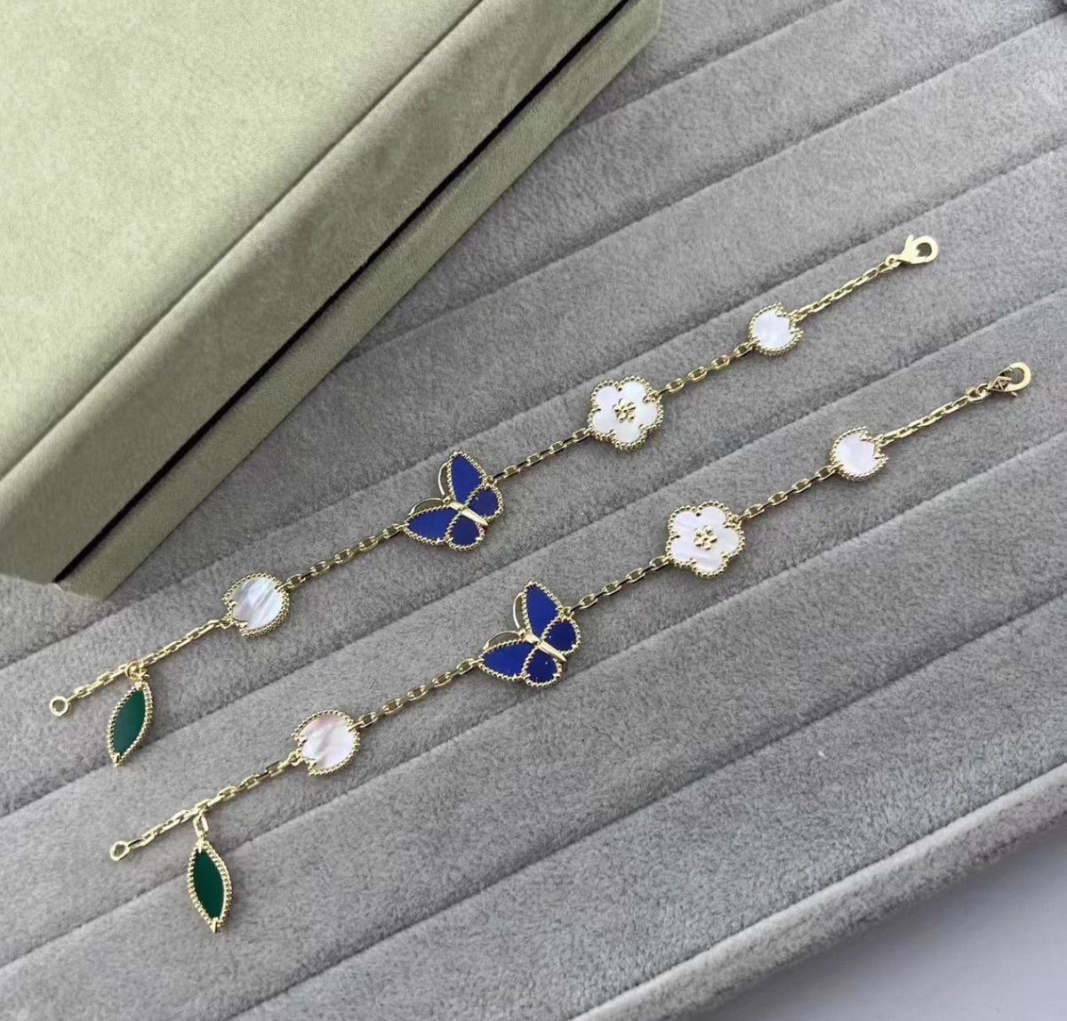 [VA ]LUCKY SPRING GOLD BLUESTONE WHITE MOTHER-OF-PEARL BRACELET