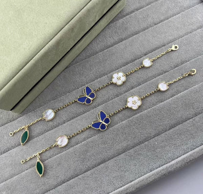 [VA ]LUCKY SPRING GOLD BLUESTONE WHITE MOTHER-OF-PEARL BRACELET