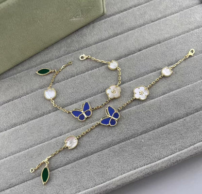 [VA ]LUCKY SPRING GOLD BLUESTONE WHITE MOTHER-OF-PEARL BRACELET
