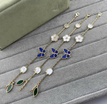 [VA ]LUCKY SPRING GOLD BLUESTONE WHITE MOTHER-OF-PEARL BRACELET