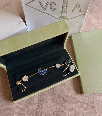 [VA ]LUCKY SPRING GOLD BLUESTONE WHITE MOTHER-OF-PEARL BRACELET