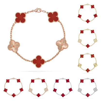 [VA]LUCKY CLOVER 5-MOTIF BRACELET - RED CARNELIAN COLLECTION