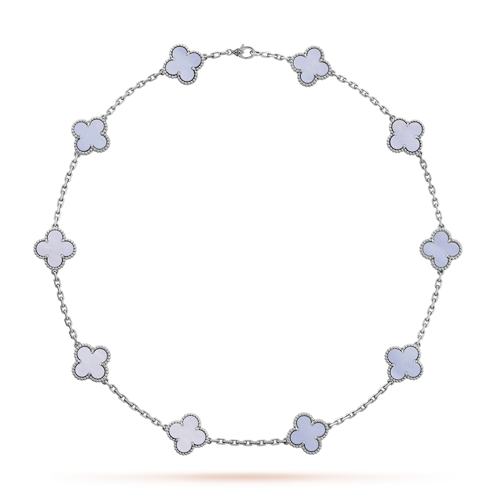 [VA]CLOVER HALSKETTE MIT 10 MOTIVEN AUS BLAUEM CHALCEDON