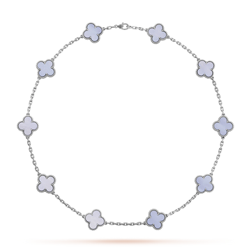[VA]CLOVER HALSKETTE MIT 10 MOTIVEN AUS BLAUEM CHALCEDON