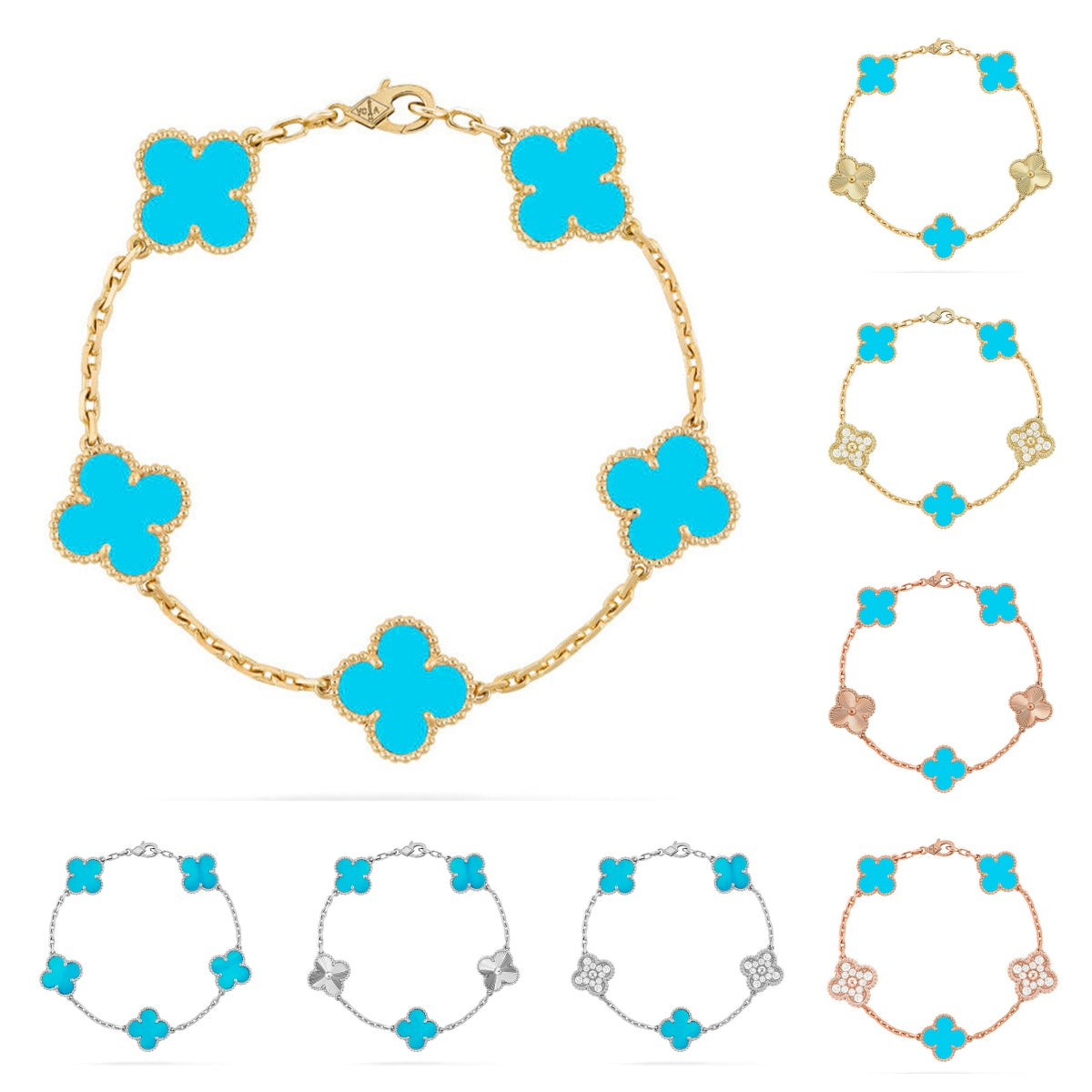 [VA]LUCKY CLOVER 5-MOTIV-ARMBAND - TÜRKIS-KOLLEKTION