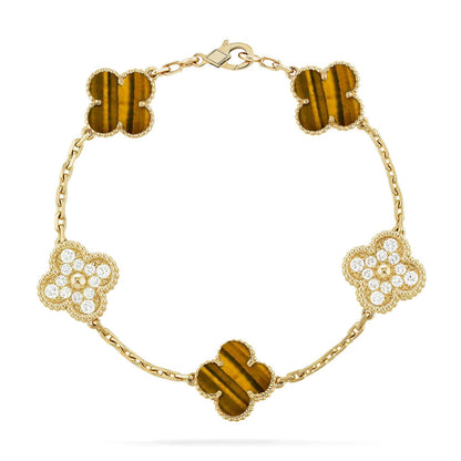 [VA]LUCKY CLOVER 5-MOTIF BRACELET -  TIGER’S EYE COLLECTION