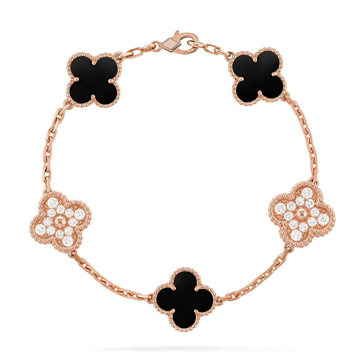 [VA]LUCKY CLOVER 5-MOTIF BRACELET - BLACK OXNY COLLECTION