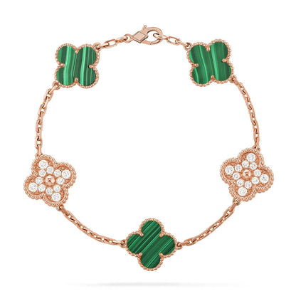 [VA]LUCKY CLOVER 5-MOTIF BRACELET - MALACHITE COLLECTION