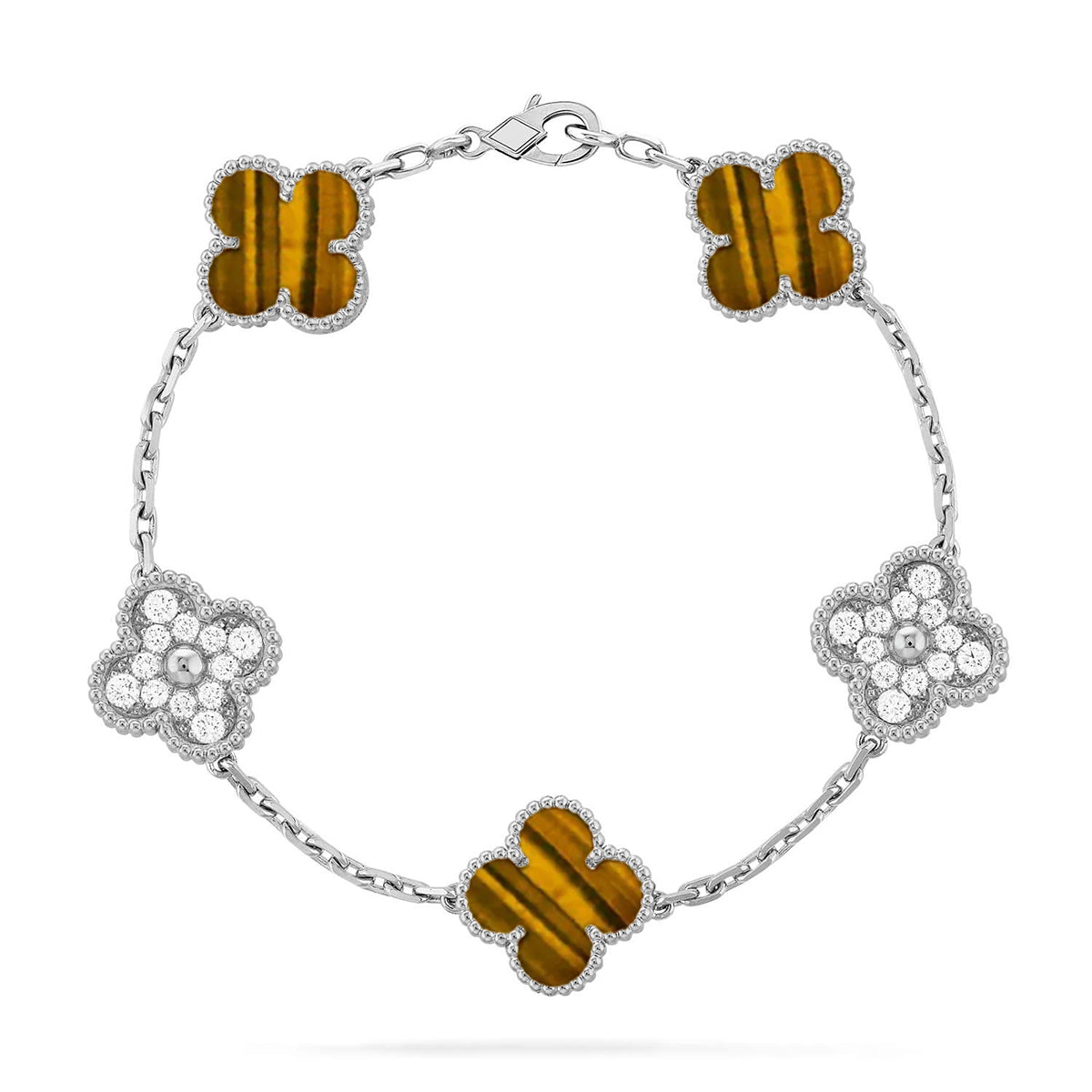 [VA]LUCKY CLOVER 5-MOTIF BRACELET -  TIGER’S EYE COLLECTION