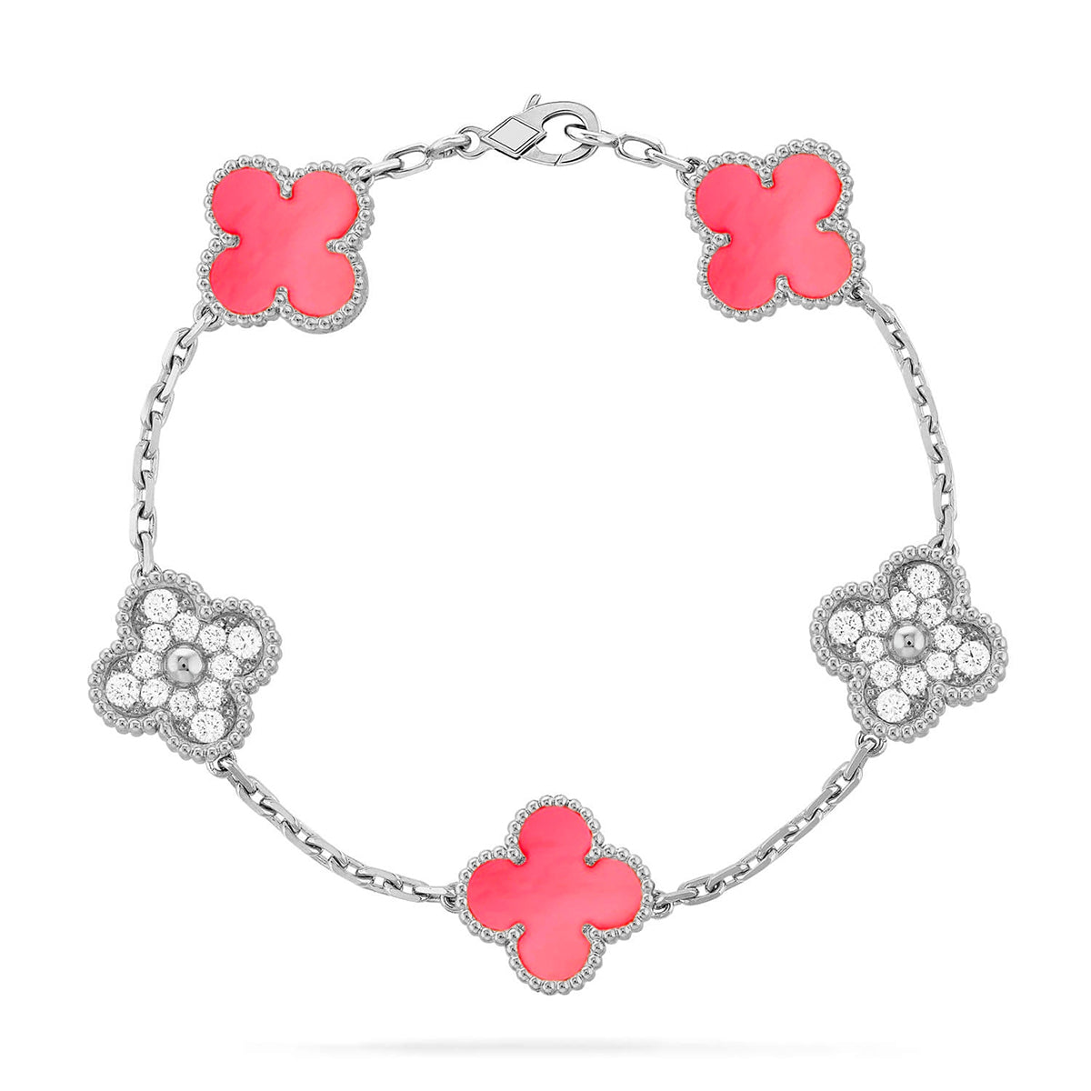 [VA]LUCKY CLOVER 5-MOTIF BRACELET - PINK MOTHER-OF-PEARL COLLECTION