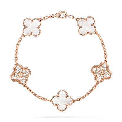 [VA]LUCKY CLOVER 5-MOTIF BRACELET - WHITE MOTHER-OF-PEARL COLLECTION