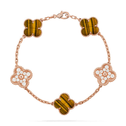 [VA]LUCKY CLOVER 5-MOTIF BRACELET -  TIGER’S EYE COLLECTION