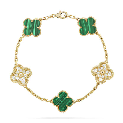 [VA]LUCKY CLOVER 5-MOTIF BRACELET - MALACHITE COLLECTION