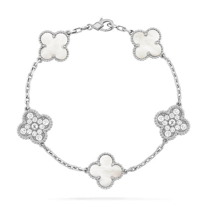 [VA]LUCKY CLOVER 5-MOTIF BRACELET - WHITE MOTHER-OF-PEARL COLLECTION