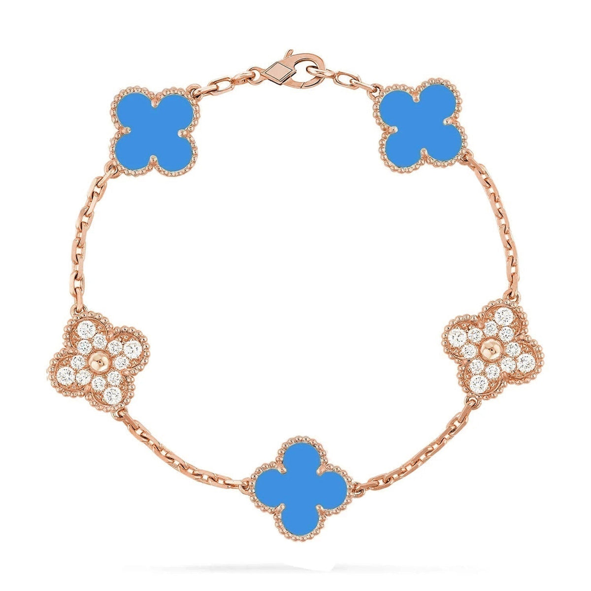 [VA]LUCKY CLOVER 5-MOTIF BRACELET - BLUE AGATE COLLECTION