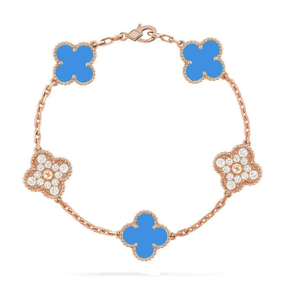 [VA]LUCKY CLOVER 5-MOTIF BRACELET - BLUE AGATE COLLECTION