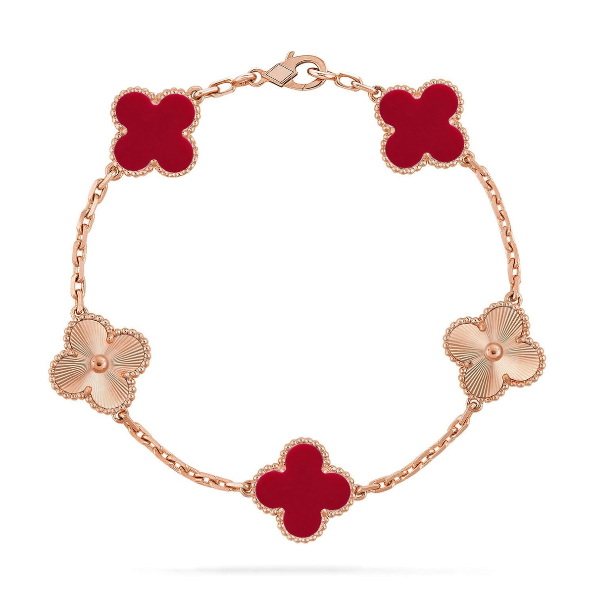 [VA]LUCKY CLOVER 5-MOTIF BRACELET - RED CARNELIAN COLLECTION