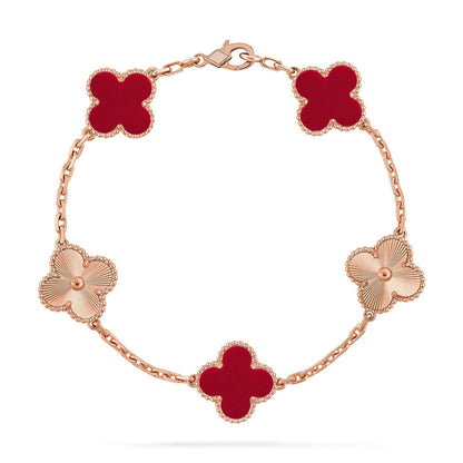 [VA]LUCKY CLOVER 5-MOTIF BRACELET - RED CARNELIAN COLLECTION