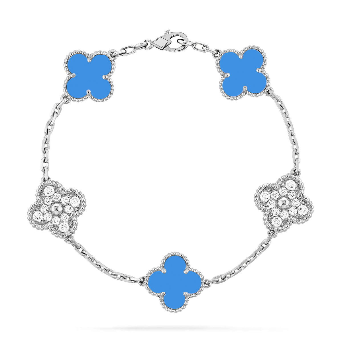 [VA]LUCKY CLOVER 5-MOTIF BRACELET - BLUE AGATE COLLECTION