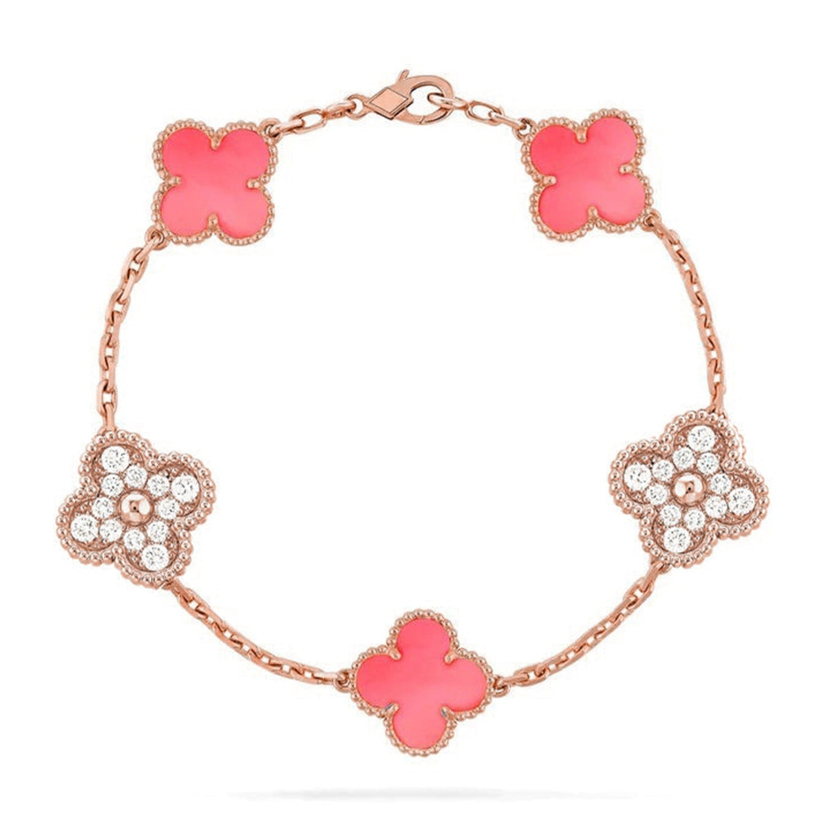 [VA]LUCKY CLOVER 5-MOTIF BRACELET - PINK MOTHER-OF-PEARL COLLECTION