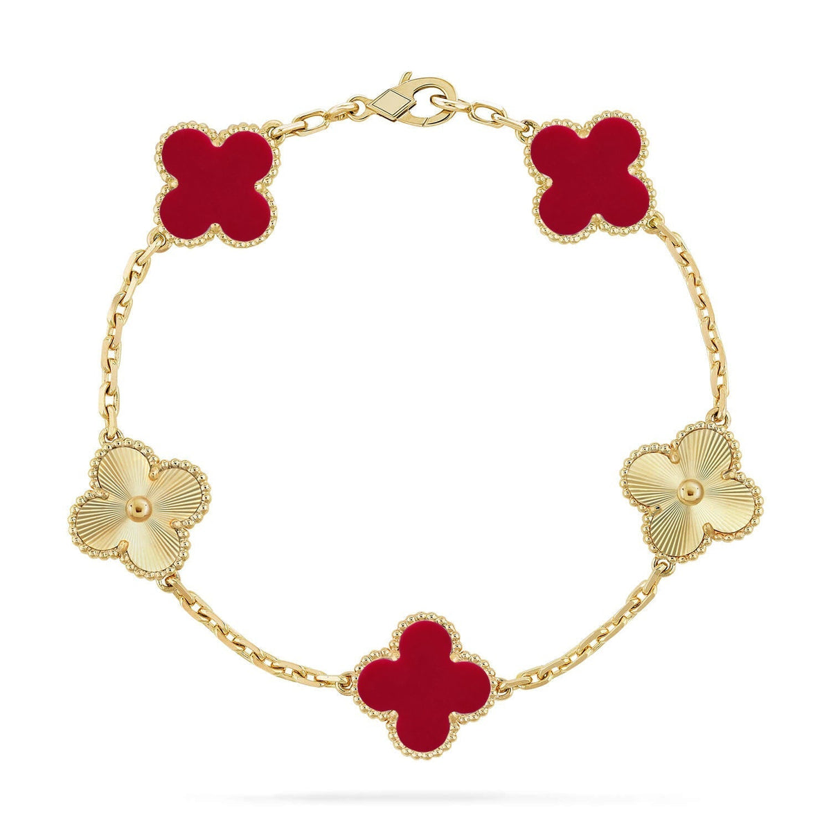 [VA]LUCKY CLOVER 5-MOTIF BRACELET - RED CARNELIAN COLLECTION