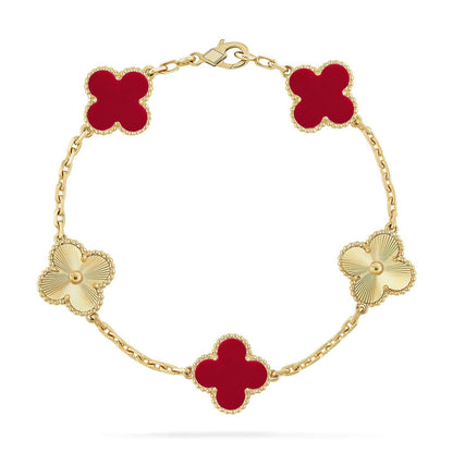 [VA]LUCKY CLOVER 5-MOTIF BRACELET - RED CARNELIAN COLLECTION