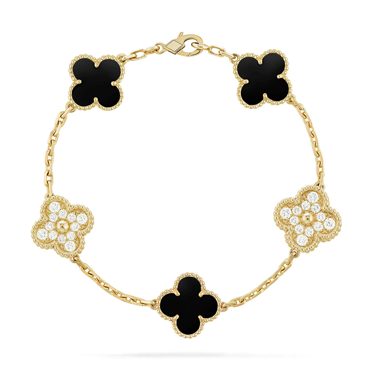 [VA]LUCKY CLOVER 5-MOTIF BRACELET - BLACK OXNY COLLECTION