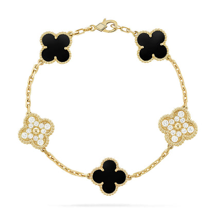 [VA]LUCKY CLOVER 5-MOTIF BRACELET - BLACK OXNY COLLECTION