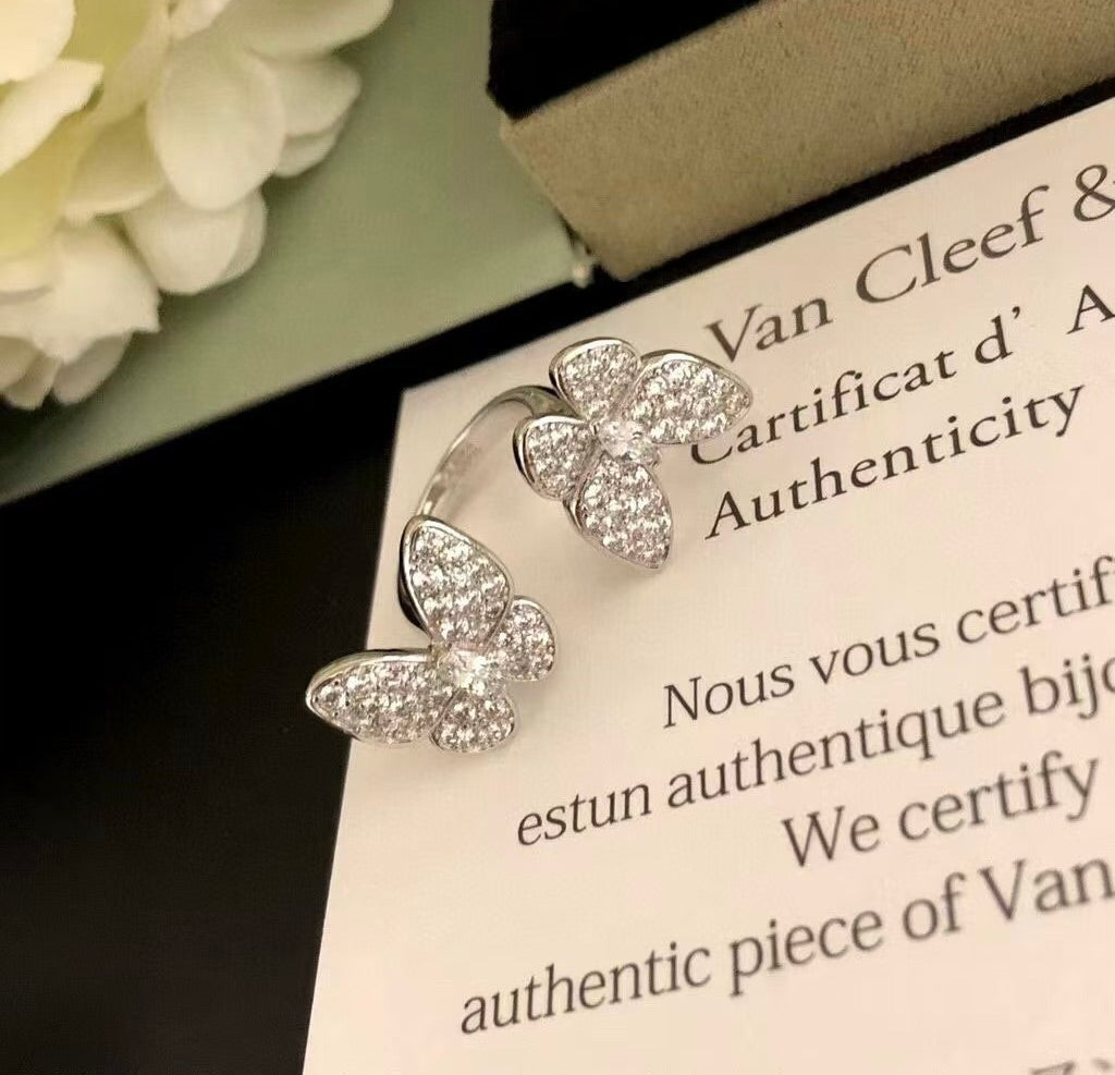 [VA]TWIN SILVER BUTTERFLY DIAMOND RING