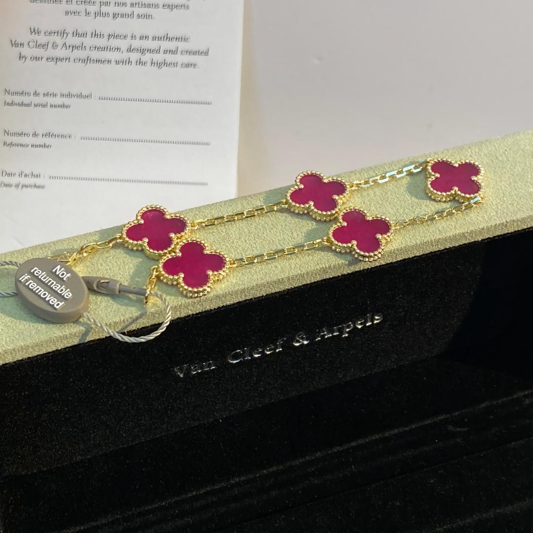 [VA]NEW CLOVER 5 MOTIFS PINK ENAMEL BRACELET