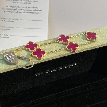 [VA]NEW CLOVER 5 MOTIFS PINK ENAMEL BRACELET