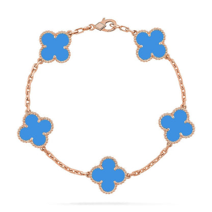 [VA]LUCKY CLOVER 5-MOTIF BRACELET - BLUE AGATE COLLECTION