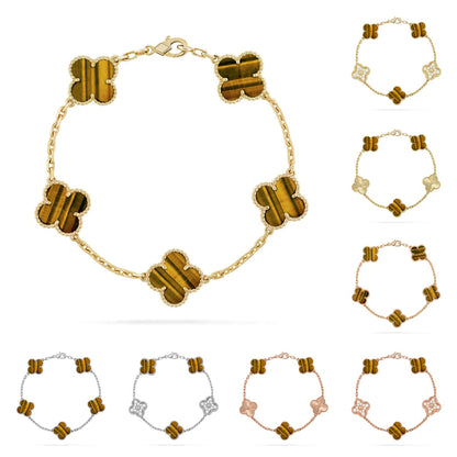 [VA]LUCKY CLOVER 5-MOTIF BRACELET -  TIGER’S EYE COLLECTION