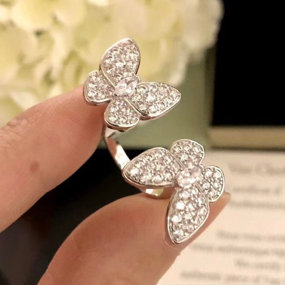 [VA]TWIN SILVER BUTTERFLY DIAMOND RING