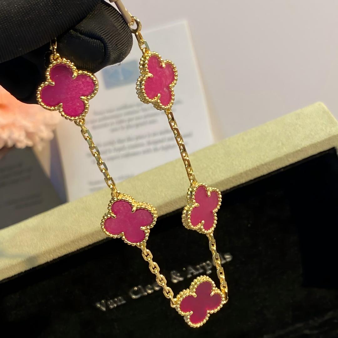 [VA]NEW CLOVER 5 MOTIFS PINK ENAMEL BRACELET