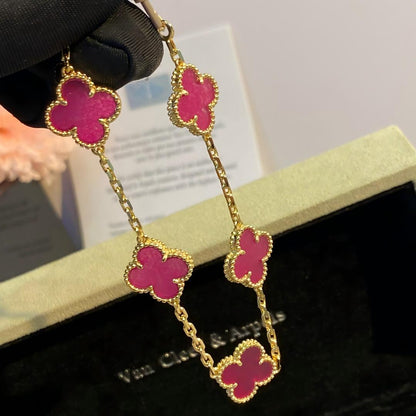 [VA]NEW CLOVER 5 MOTIFS PINK ENAMEL BRACELET