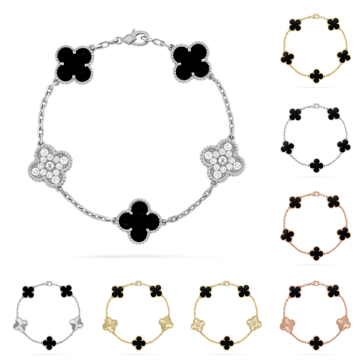 [VA]LUCKY CLOVER 5-MOTIF BRACELET - BLACK OXNY COLLECTION
