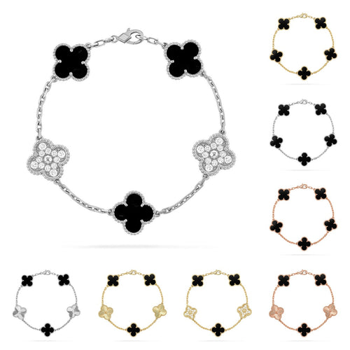 [VA]LUCKY CLOVER 5-MOTIF BRACELET - BLACK OXNY COLLECTION