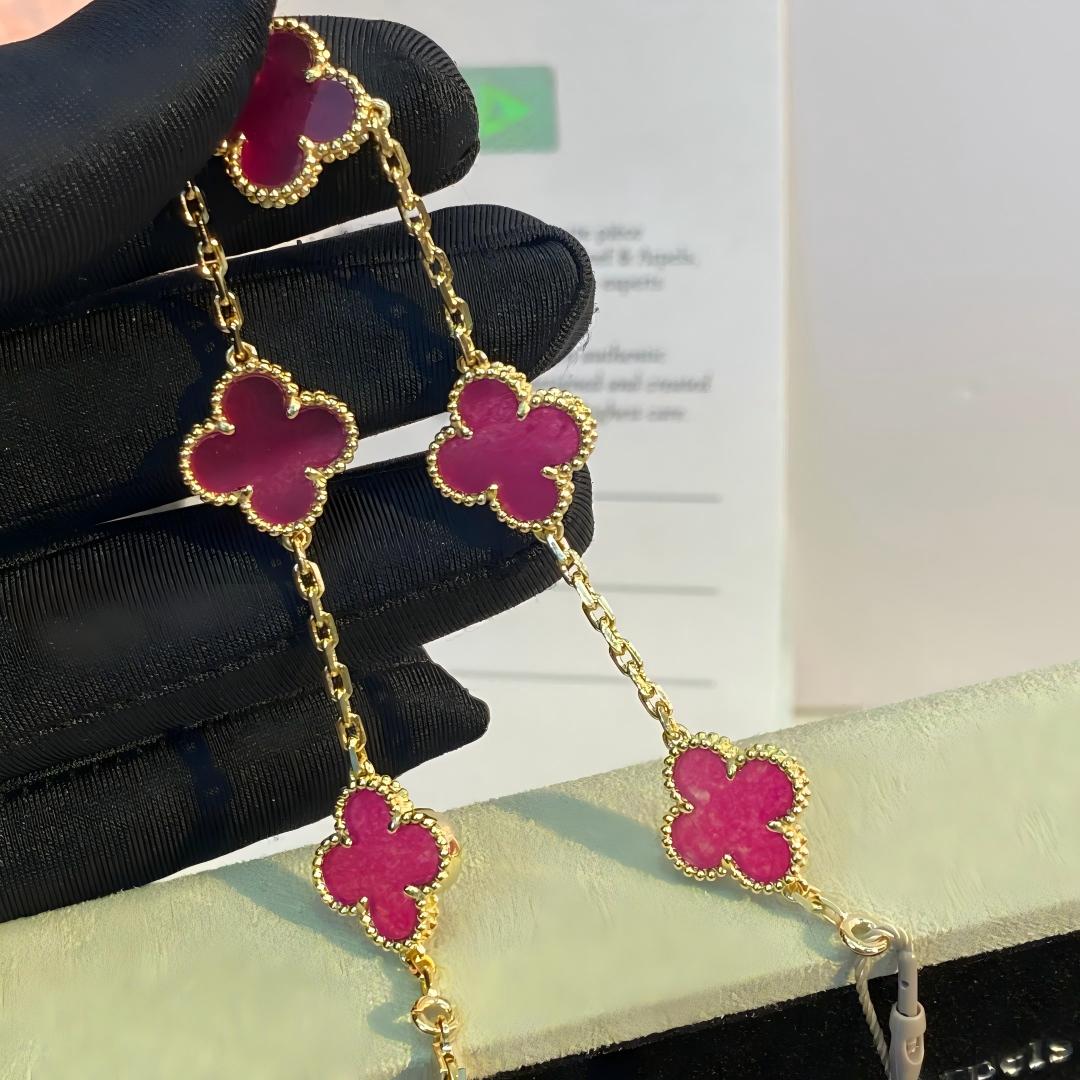 [VA]NEW CLOVER 5 MOTIFS PINK ENAMEL BRACELET