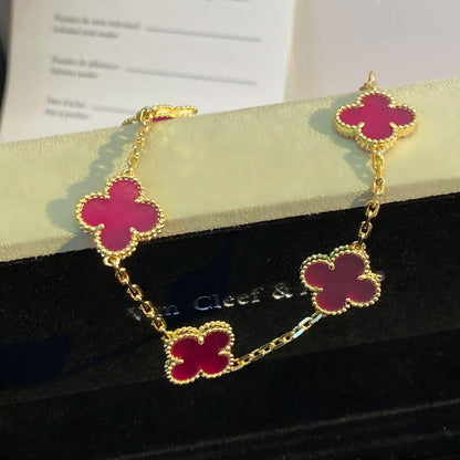 [VA]NEW CLOVER 5 MOTIFS PINK ENAMEL BRACELET