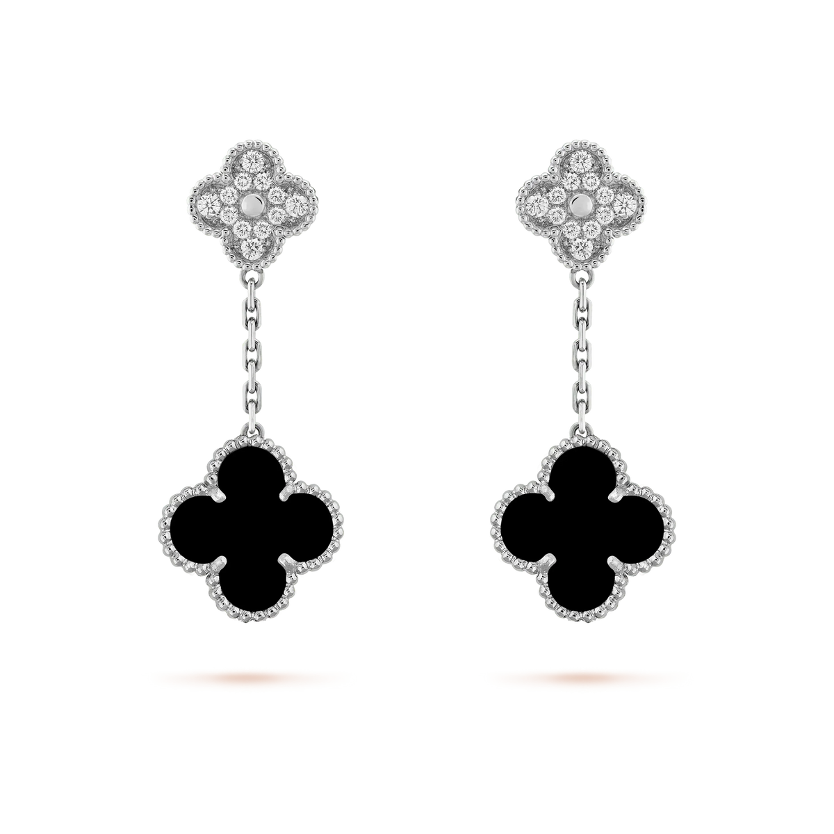 [VA]CLOVER 2 MOTIVE DIAMANT ONYX OHRRINGE SILBER