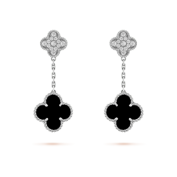 [VA]CLOVER 2 MOTIVE DIAMANT ONYX OHRRINGE SILBER