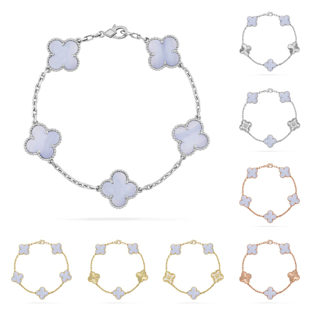 [VA]LUCKY CLOVER 5-MOTIV-ARMBAND - KOLLEKTION VIOLETTES CHALCEDON